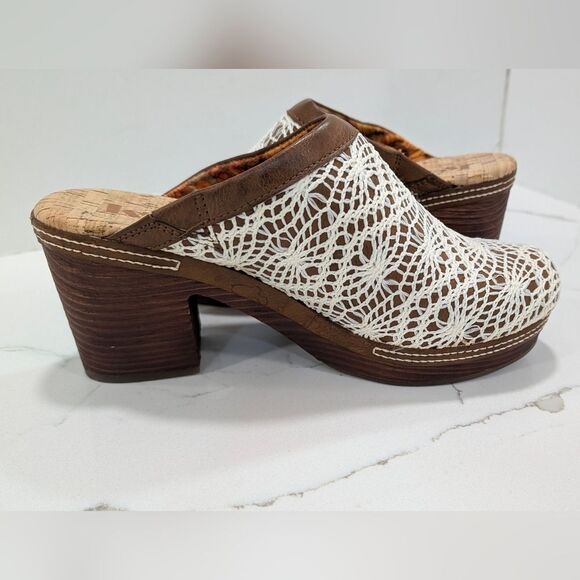 KORKS Women's Nora Clog Tan Crochet Overlay Slip On Wooden Platform Shoes 8 Boho - Picture 5 of 15